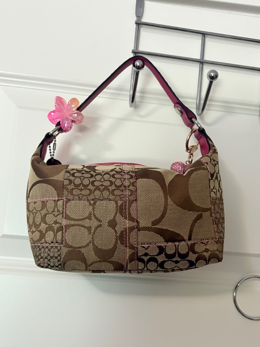 Vintage coach Patchwork Canvas mini Bag in Brown and Pink - Picture 2 of 6